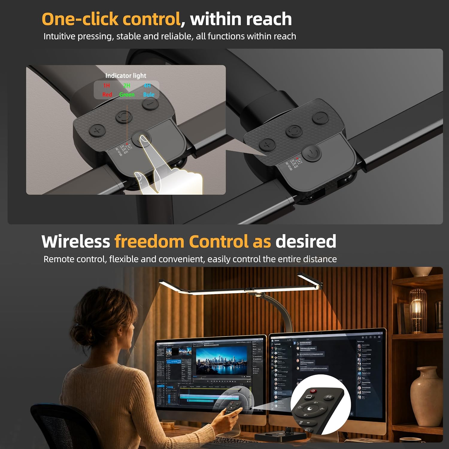 LED Desk Lamp for Home Office, Eye-Caring Desk Light with Remote,Adjustable Flexible Gooseneck,Adjustable Gooseneck