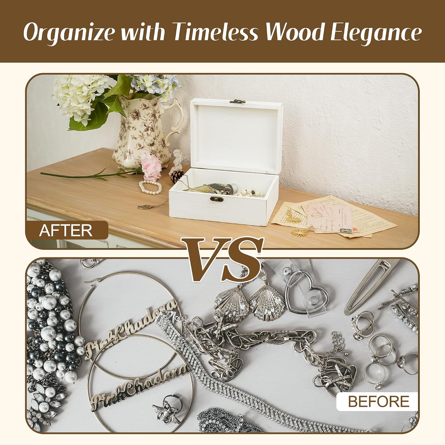 Hinged Lid Wooden Handmade Keepsake Storage Box Floral Printed Jewelry Box Rustic Trinket Box