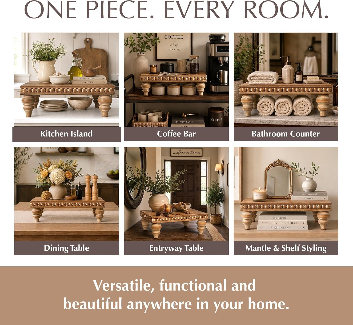 Farmhouse Beaded Riser Stand for Decor / Rustic Brown