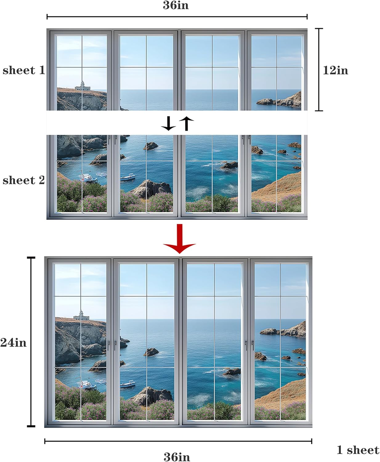 Peel and Stick Fake Window Wall Sticker / Coastal Cliff and Blue Sea / 24'' x 36