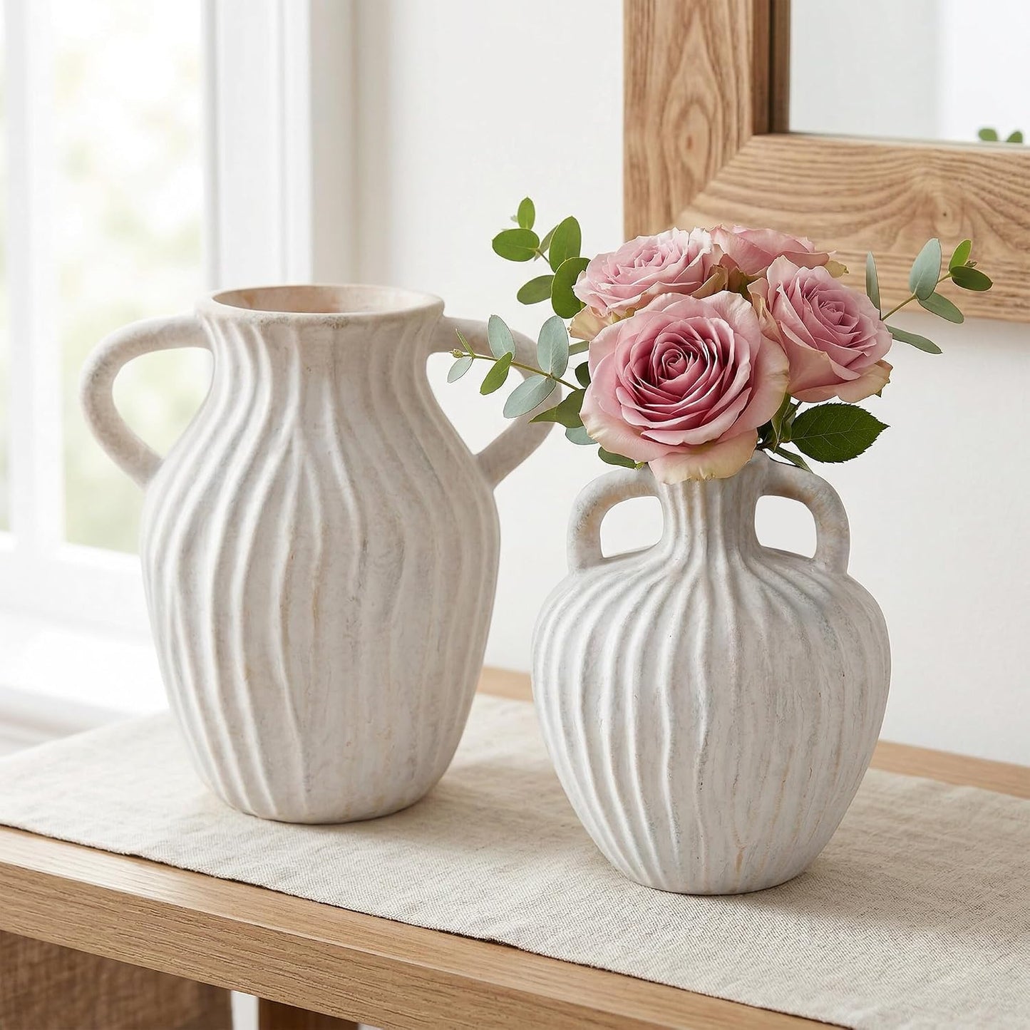 Flower Vase Ceramic Vase Small Vase for Pampas Grass Home Decor Modern Boho / White / Set of 2