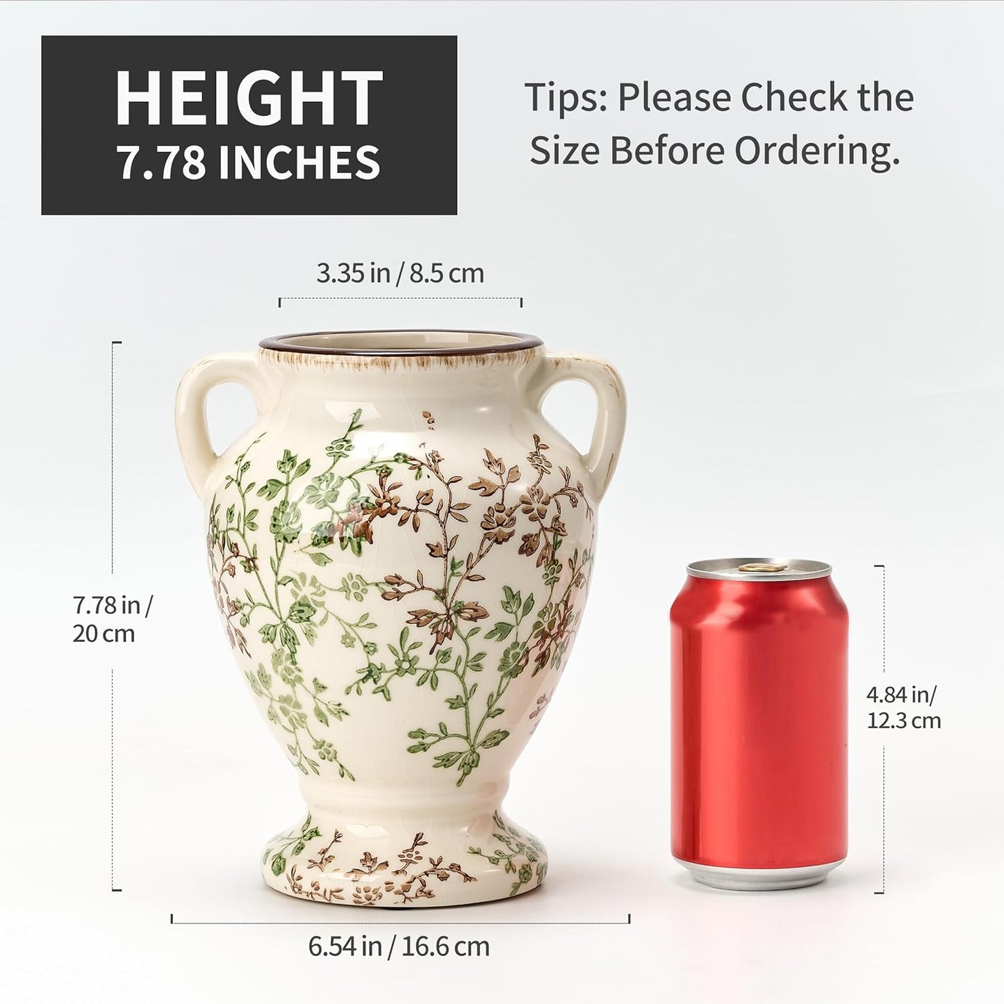 Rustic Ceramic Vase / Beige and Green- 7.78