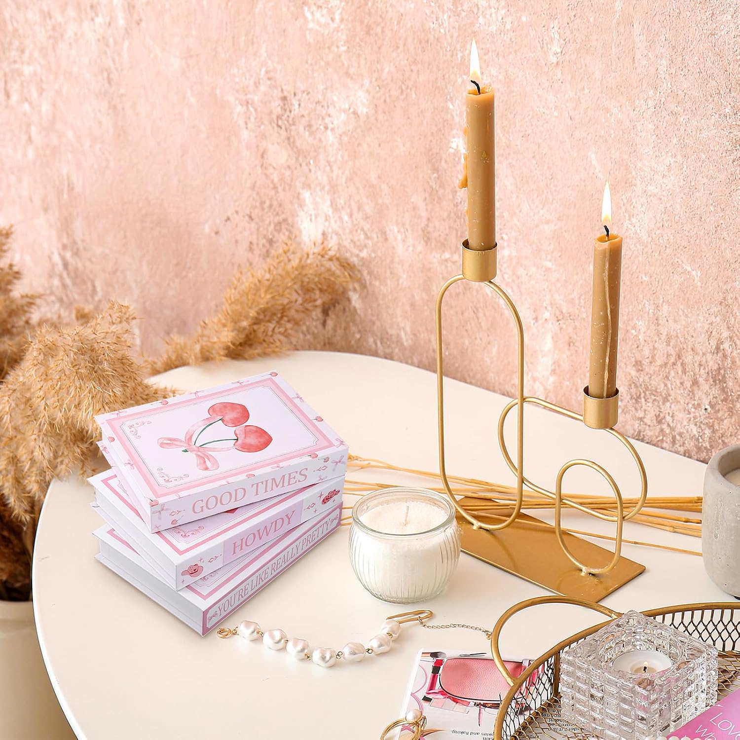 Bow Coquette Decorative Fake Books Preppy Faux Stacked Books Aesthetic / Pink / 9.8 Inch / Set of 3