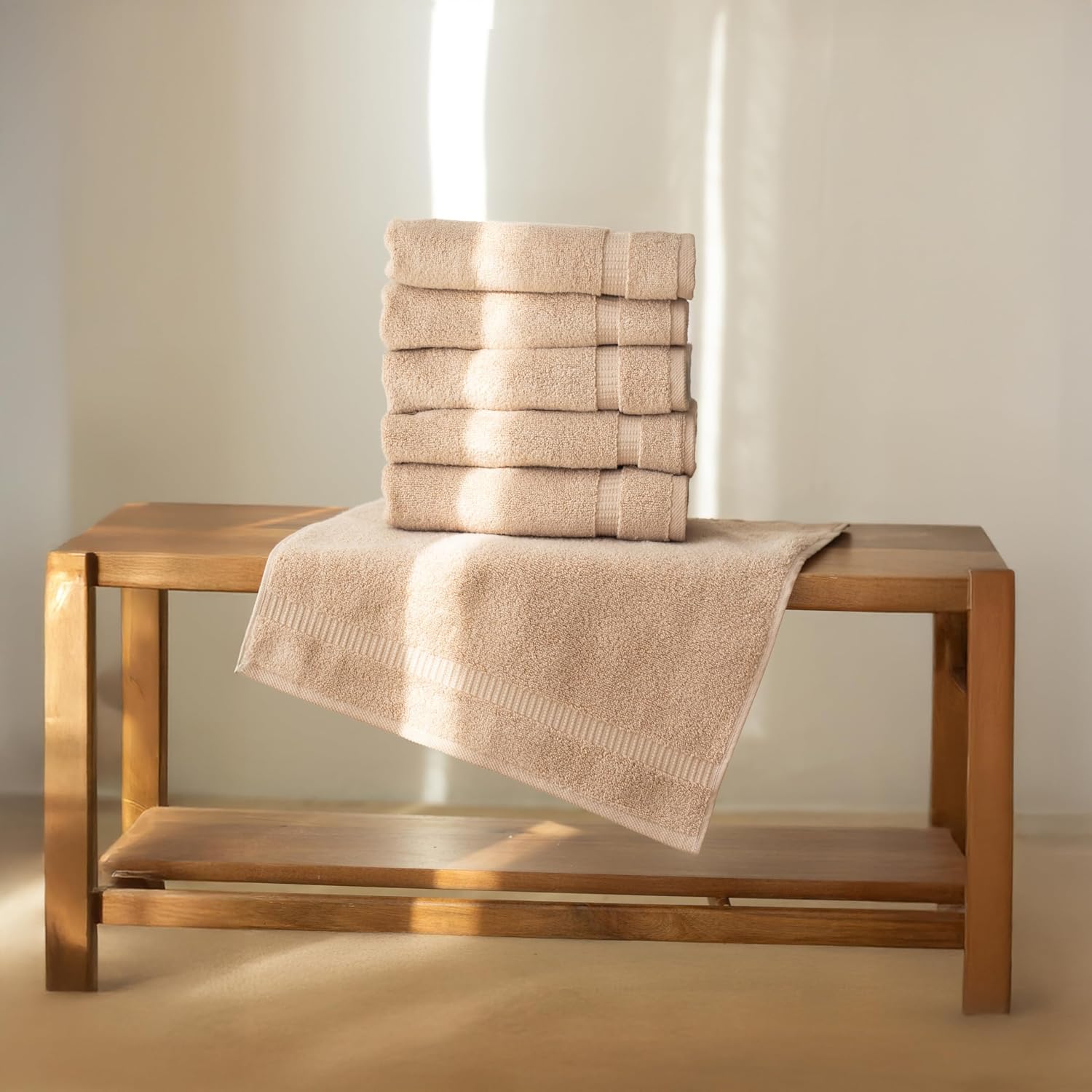 SALBAKOS 6-Piece 100% Turkish Cotton Hand Towels, 16x30 inch, Taupe | Large Size Thick Super Soft Highly Absorbent