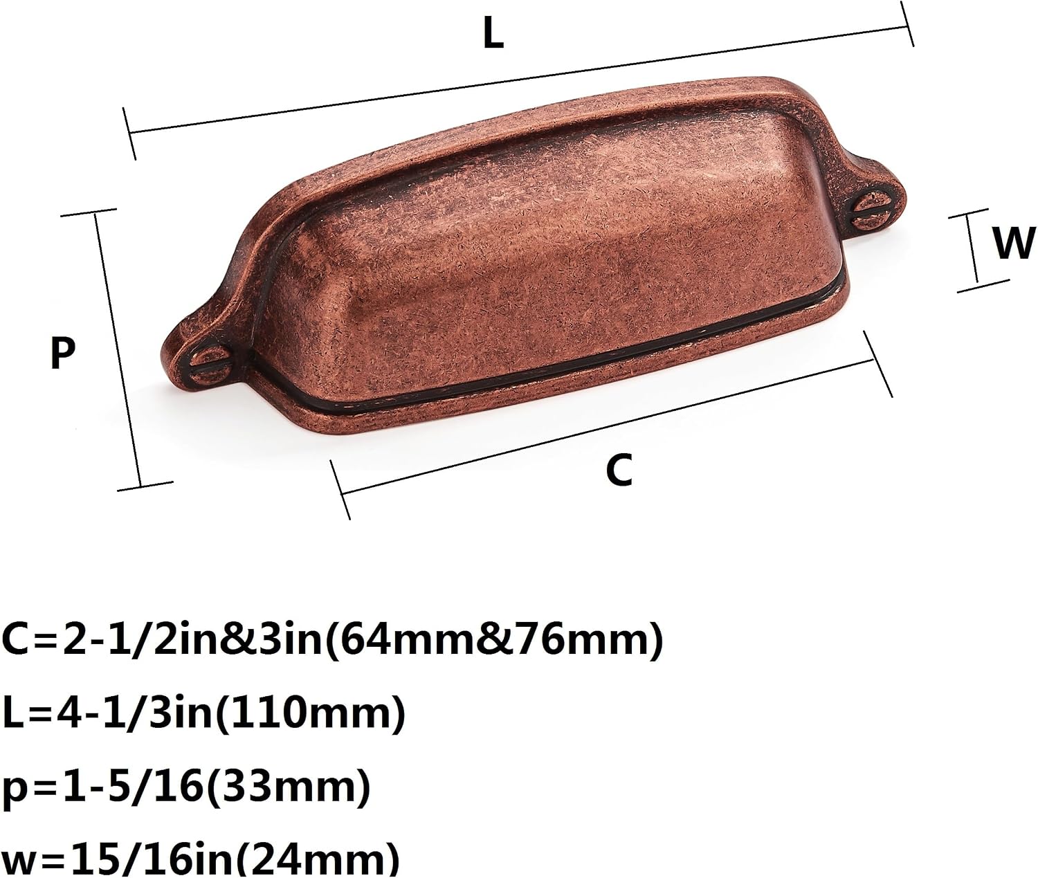 Vintage Drawer Pulls Cabinet Cup Pulls / Cup Pulls 3 Inch Hole Center / Antique Copper / 3 Inch