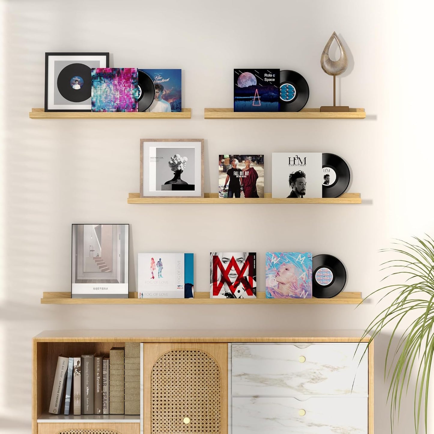 Fun Memories Picture Ledge Shelf, 48 Inch Floating Shelves Set of 2, Large Nursery Book Shelves for Toys Storage, Kids