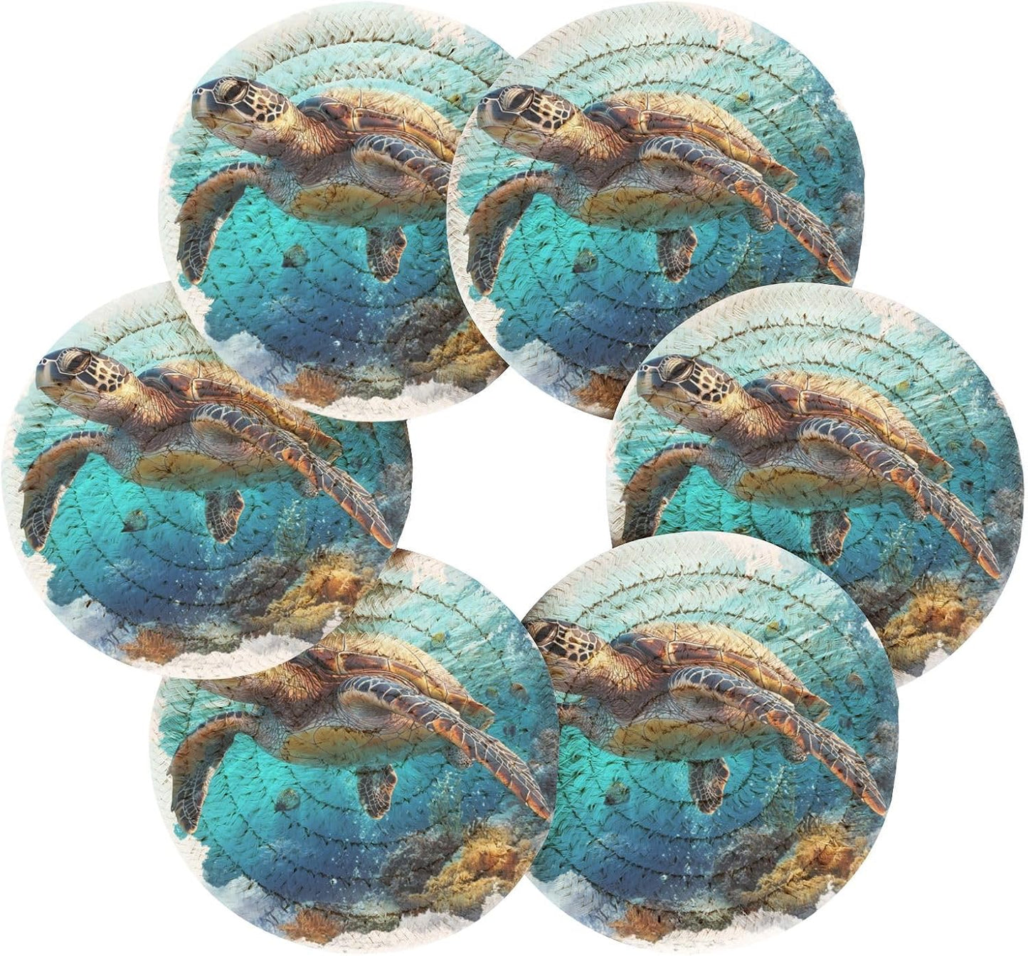 Holder / Wine Bottle Coasters Barware Set Sea Turtle Under The Sea Pattern / Multi 28 / Set of 6
