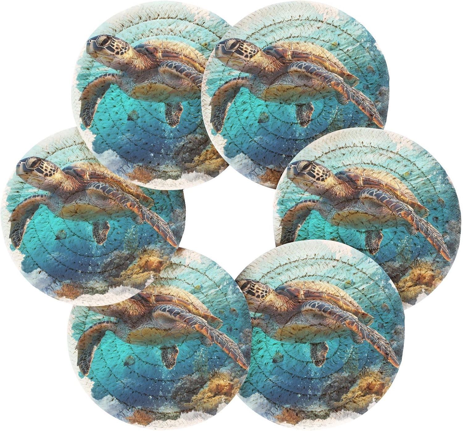 Holder / Wine Bottle Coasters Barware Set Sea Turtle Under The Sea Pattern / Multi 28 / Set of 6
