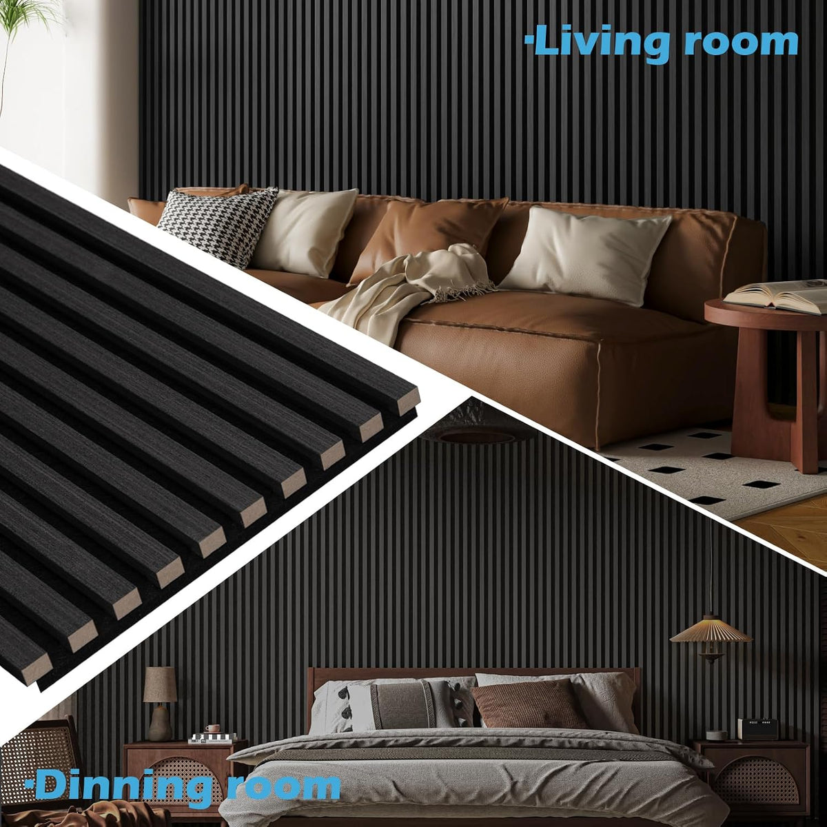 Art3d 3D Fluted Soundproof Wood Textured Slat Wall Panel, 4-Pack, Blackwood | 108 x 12 Inch, Noise Reduction, Durable