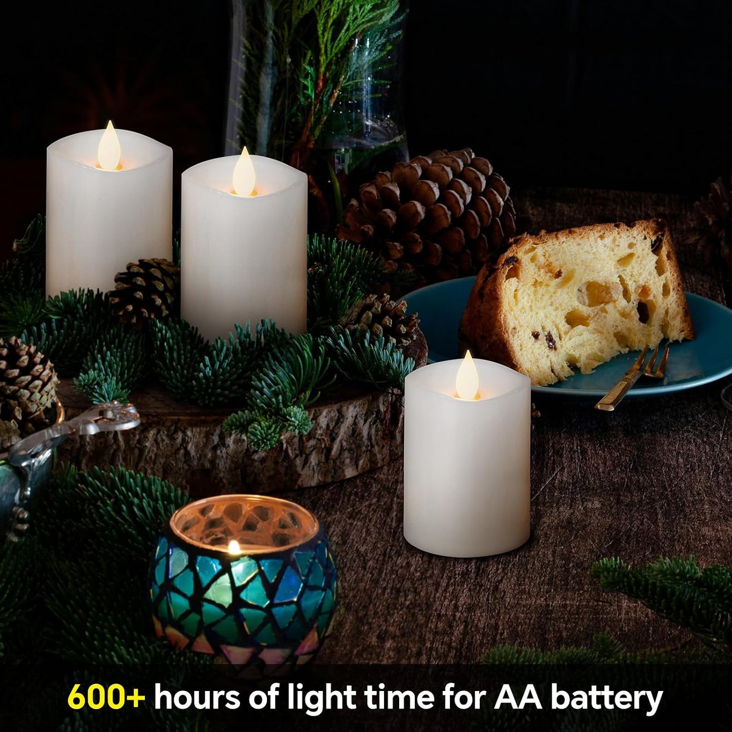 3x4 Flickering Flameless Candles Set of 3,Real Wax Pillar LED Battery Candles,with Timer,4 inch Flameless Candles with