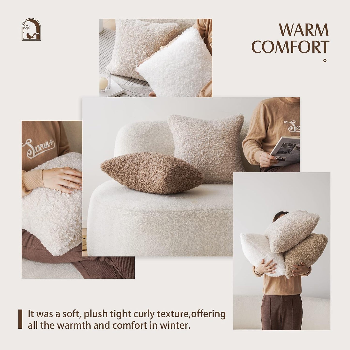 Teddy Faux Fur Throw Pillow Cover Decorative Sherpa Pillow Fuzzy / 18 x 18 / Chocolate / Set of 2