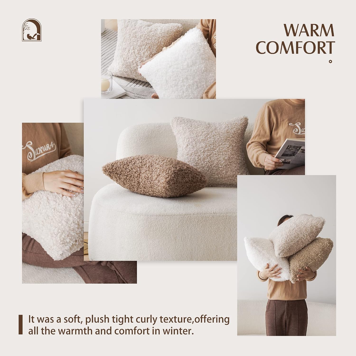 Teddy Faux Fur Throw Pillow Cover Decorative Sherpa Pillow Fuzzy / 18 x 18 / Chocolate / Set of 2