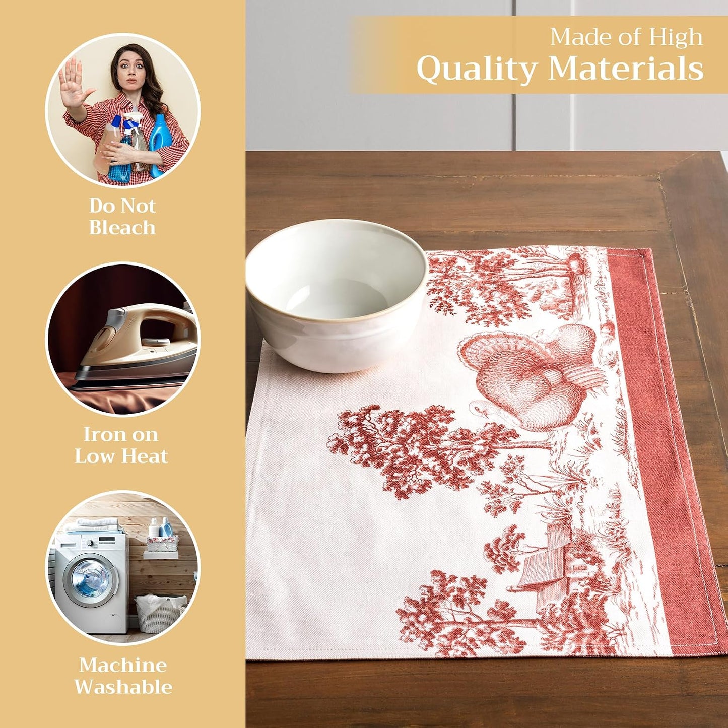 Maison d' Hermine Placemats Set of 4 Reusable 100% Cotton (13"x19") | Cloth Place Mats Washable Table Mats for Kitchen