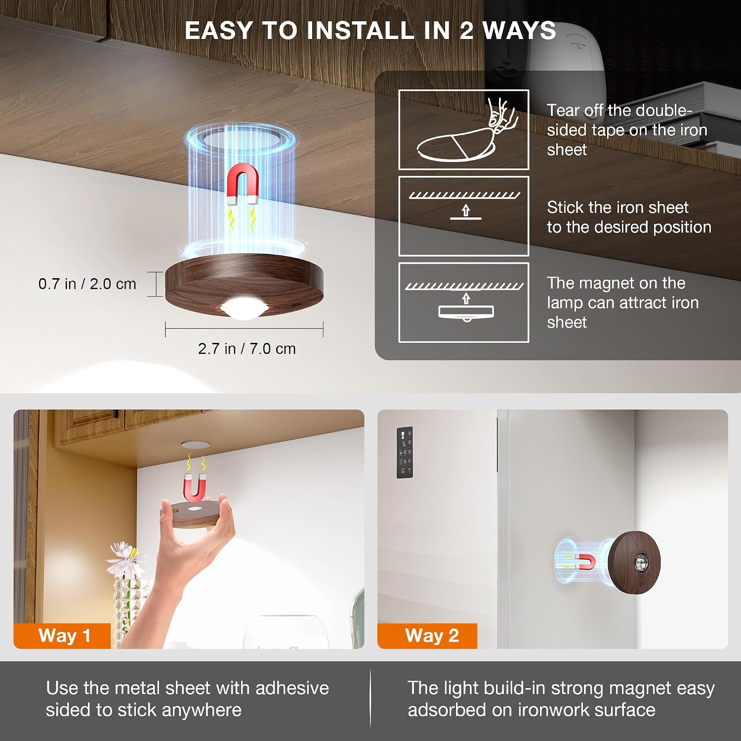 UNUSROOM Rechargeable Puck Lights with Remote Control,2000mAh High Capacity Battery Operated LED Under Cabinet