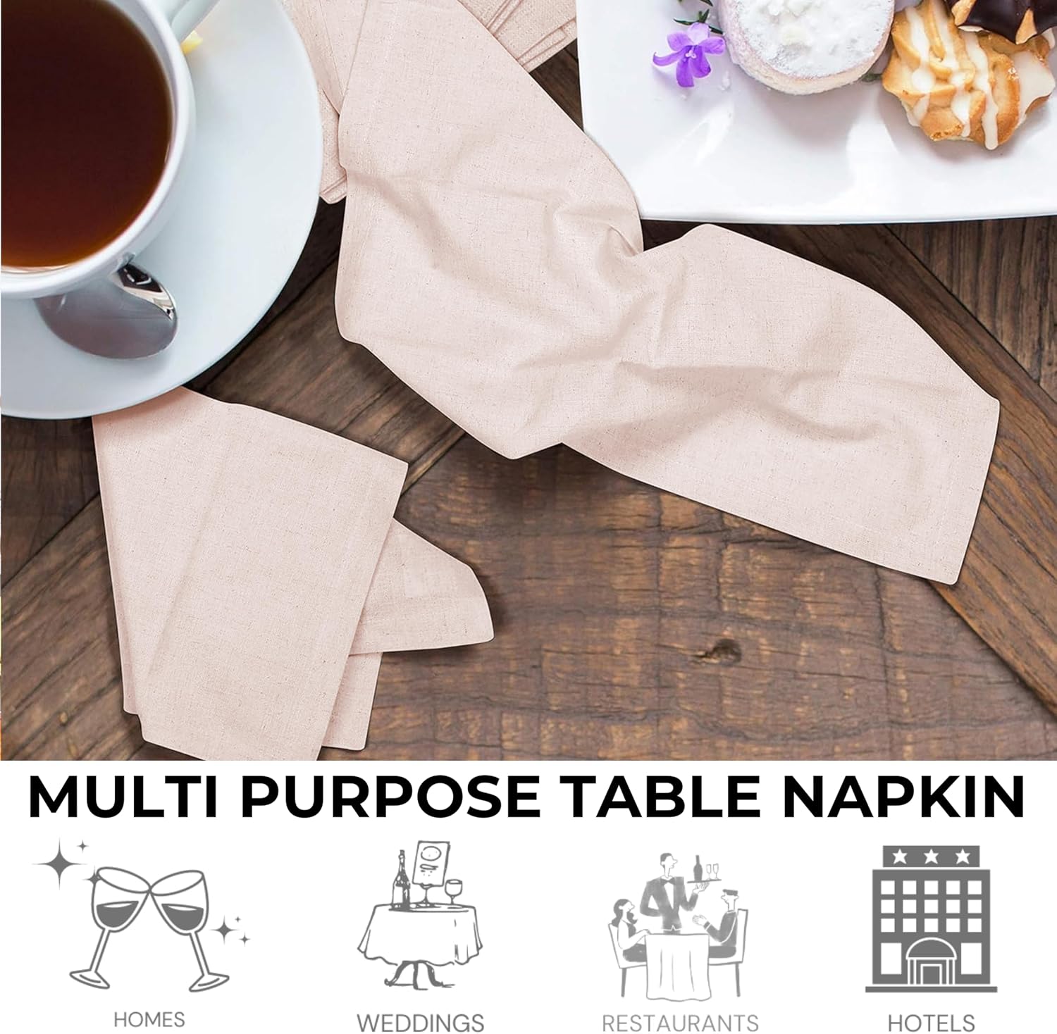 Bedding Craft Linen Cloth Dinner Napkins, Natural, 18x18, Set of 12 | Flax cotton blend, elegant table décor, machine