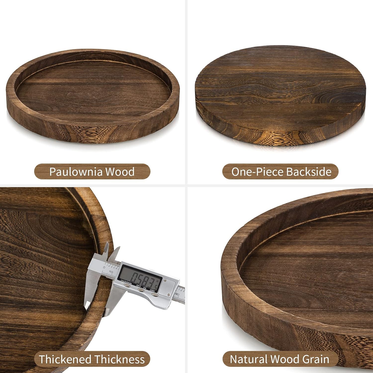 Round Wooden Candle Trays / Brown-1pc