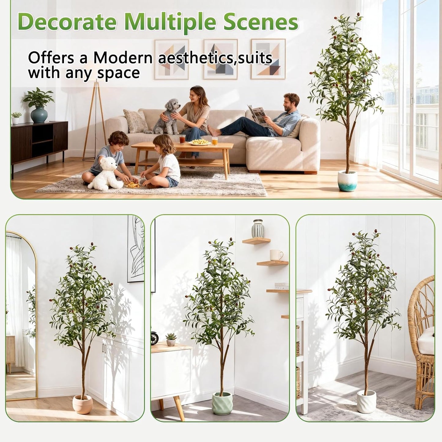 Indoor Tall Faux Olive Tree in Planter / Olive Tree 5ft / 5 Inch