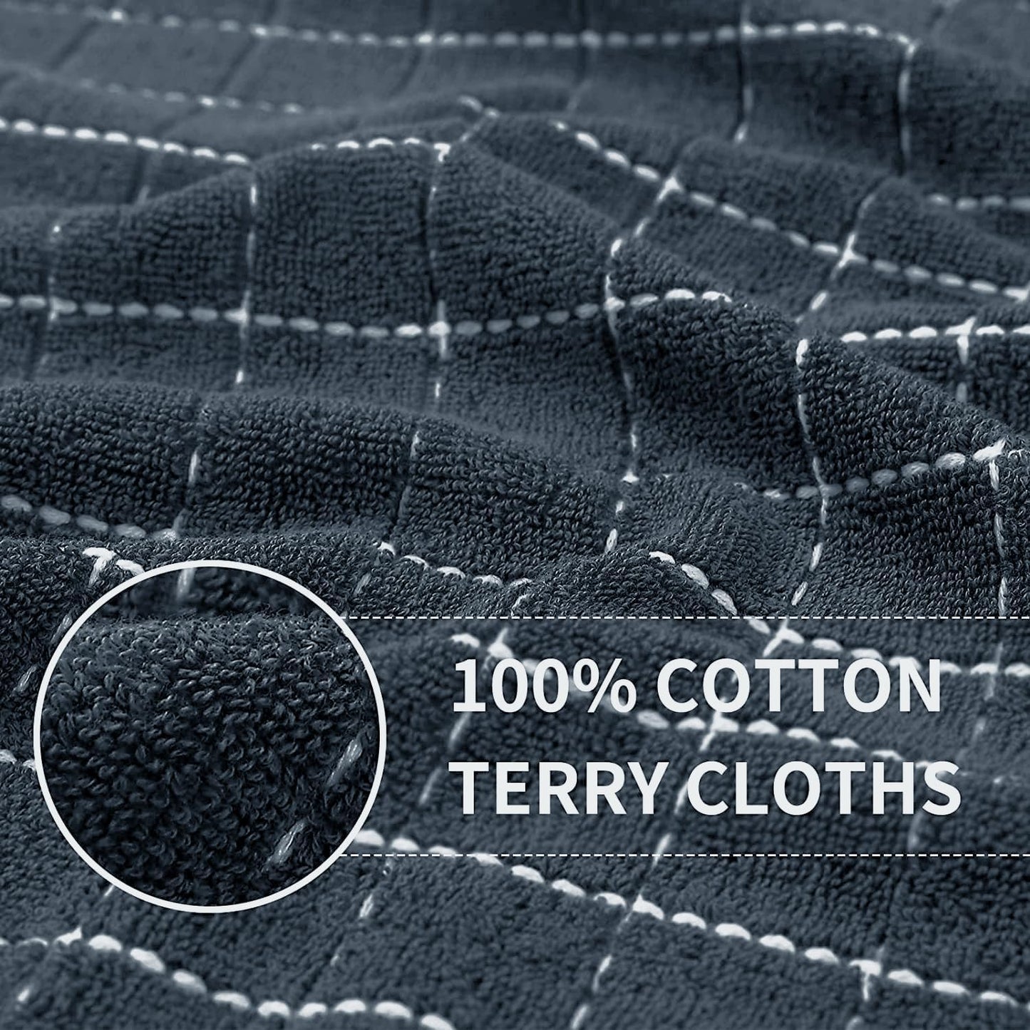 Homaxy Kitchen Towels and Dishcloths Set, Set of 12, Dark Grey | Bulk Cotton Terry Kitchen Towels, Checkered Designed