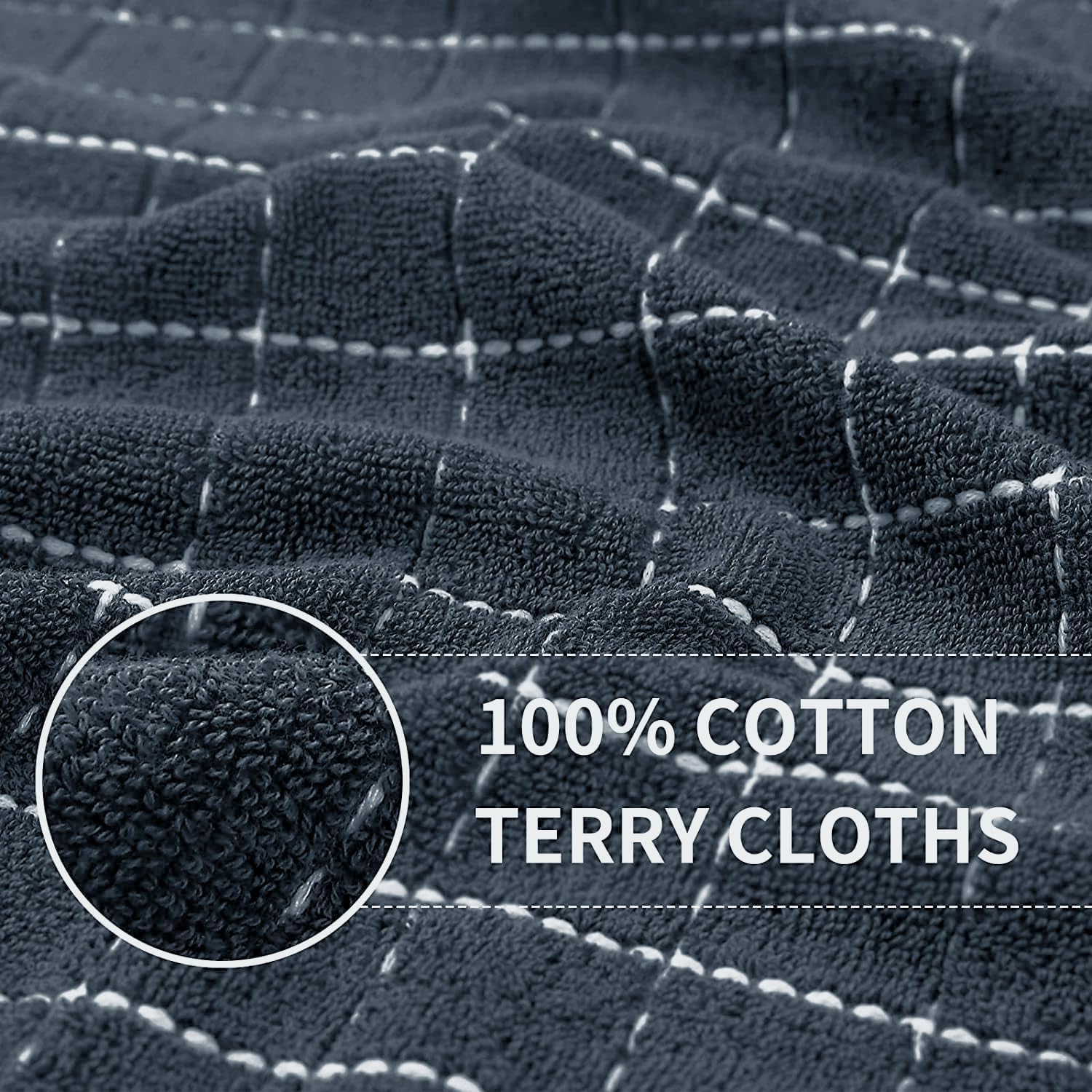 Homaxy Kitchen Towels and Dishcloths Set, Set of 12, Dark Grey | Bulk Cotton Terry Kitchen Towels, Checkered Designed