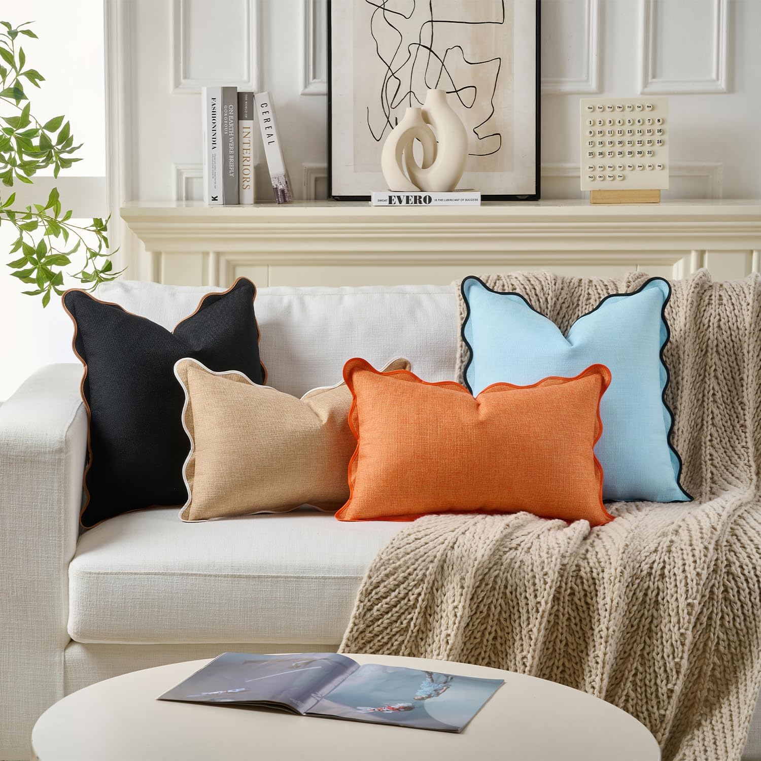Scalloped Throw Pillow Covers / Blue & Teal / 18 x 18 / Set of 2