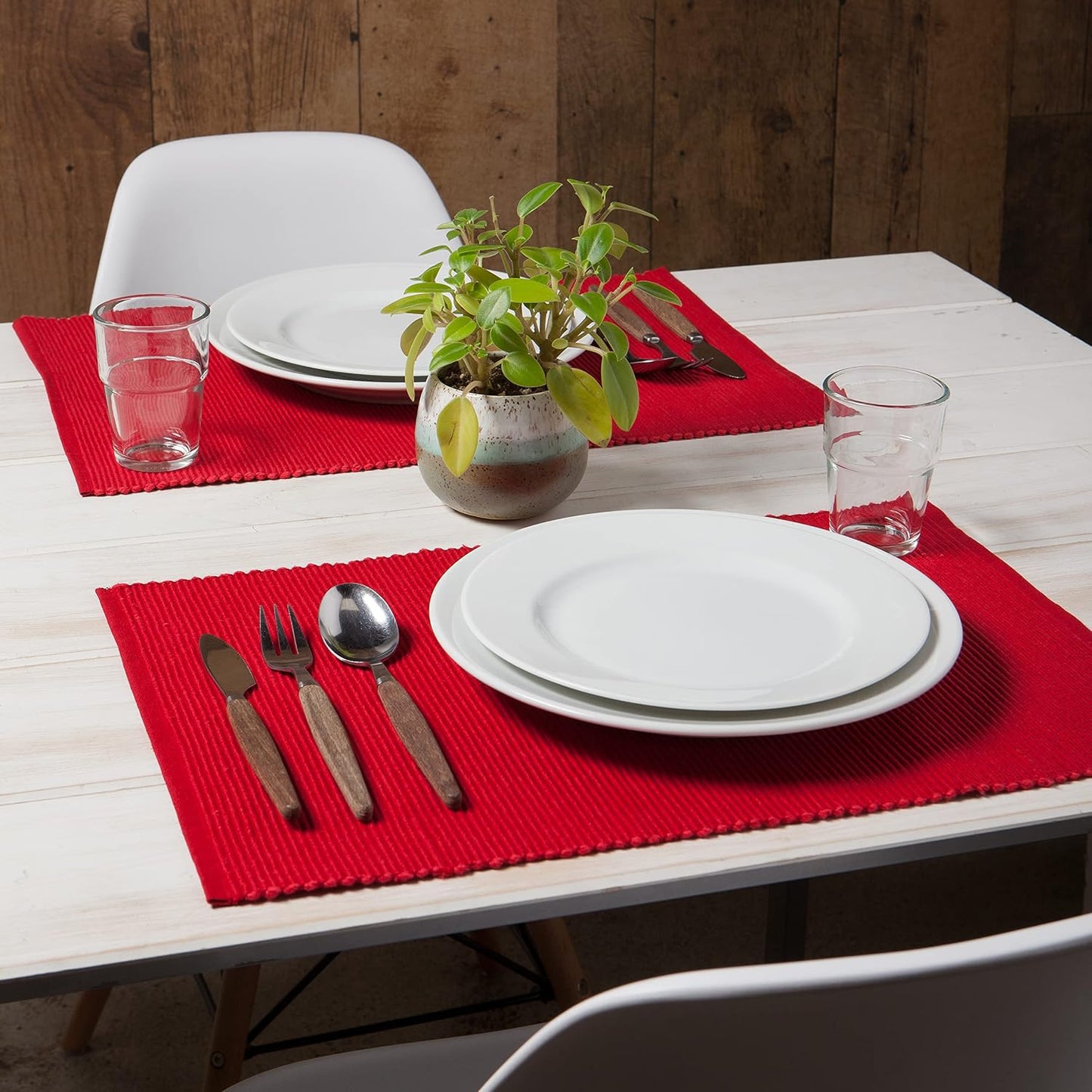 Now Designs Spectrum Placemats Ribbed Cotton, Chili Red, 19x13 inches (901495aa), Large, Set of 4