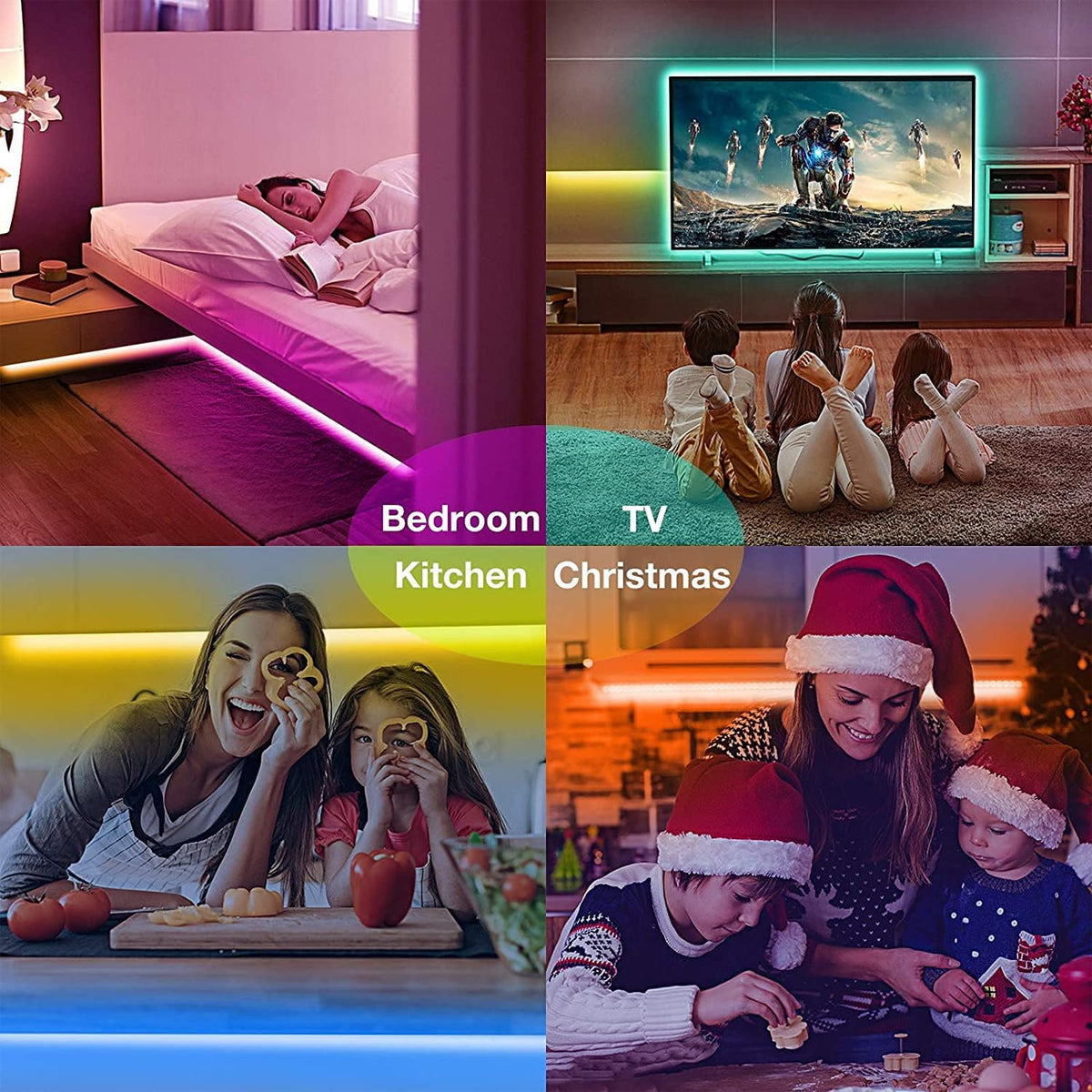 KIKO 2x16.4Ft (32.8Ft) Battery Powered Led Strip Lights | Two Sets of Strip Light with 4 AA Battery Box/USB RGB LED