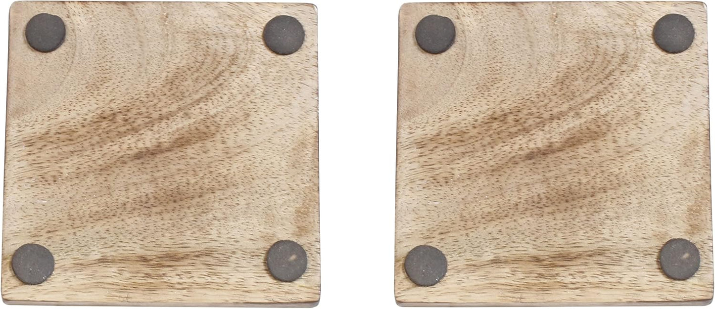 Holder Stand / Wooden Whitewash Coasters / Design4 / White / Set of 6