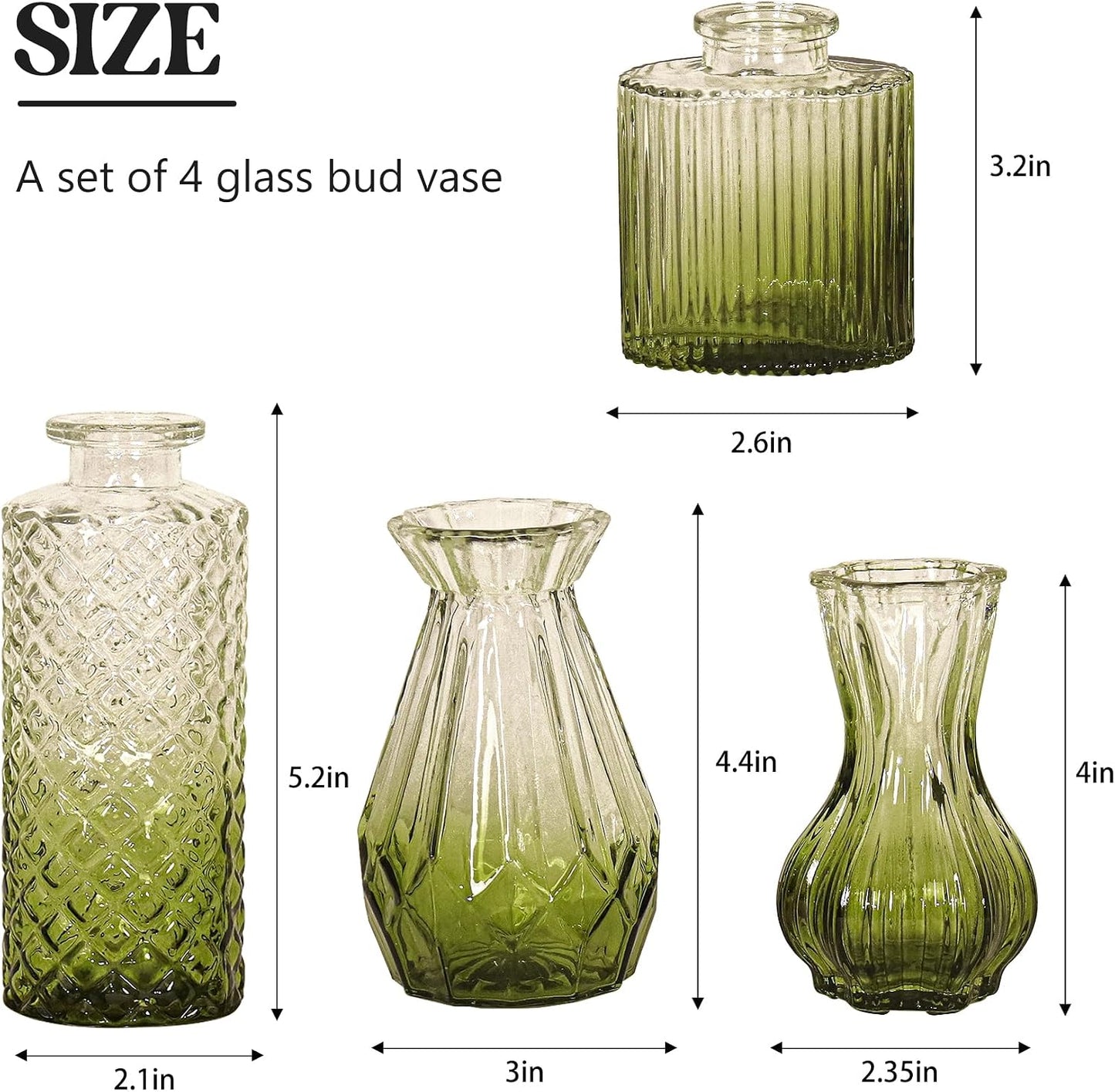 Glass Bud Vase Set / Ombre Green / Set of 4