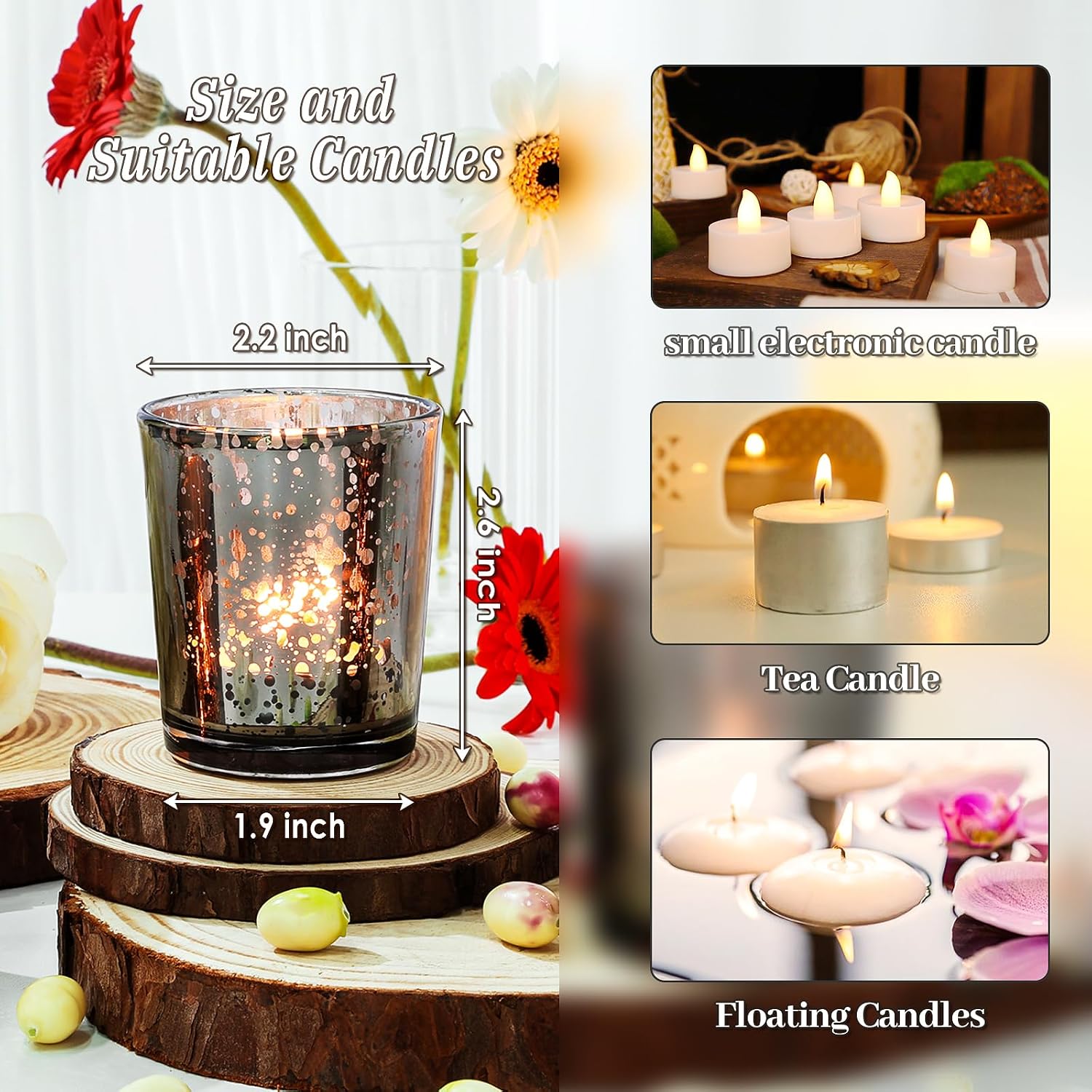 UPBUD Black Votive Candle Holders Set of 24 | Speckled Mercury Tealight Candle Holders for Wedding Centerpiece Table