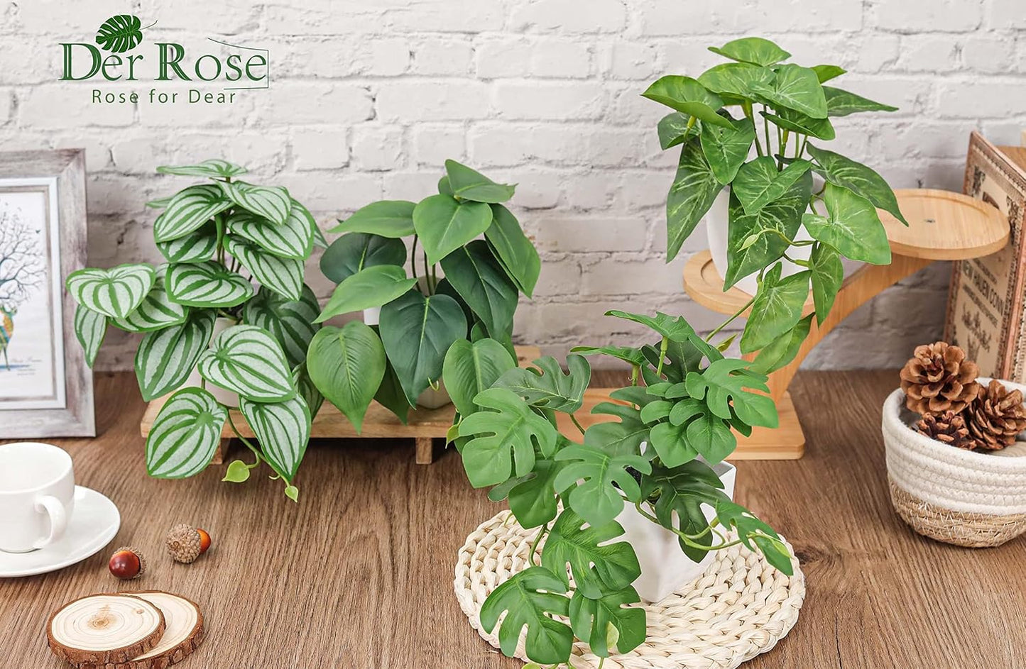 Small Fake Plants Artificial Mini Faux Plants / White / Set of 4