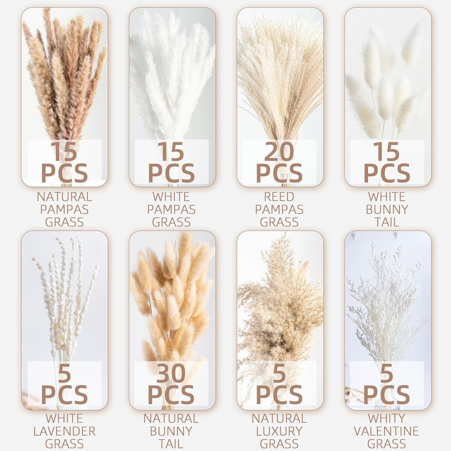 Dried Pampas Grass Boho Home Decor Bouquet Phragmites Dried Flowers Bouquet / Natural / Set of 130