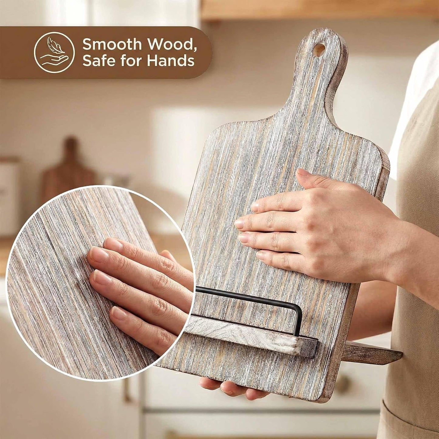 Wood Cookbook Stand Holder: Kitchen Adjustable Cookbook Holder Recipe Stand | for Counter Gray