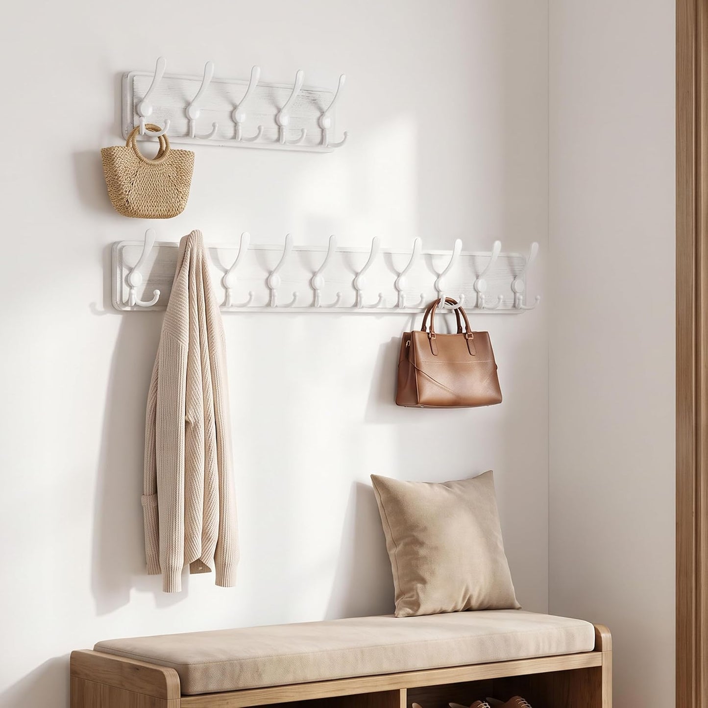 WEBI Coat Rack Wall Mounted,38 9/16" Long,10 Triple Hooks,Wood Coat Hooks Wall Mount,Large Coat Hanger Wall,Hook