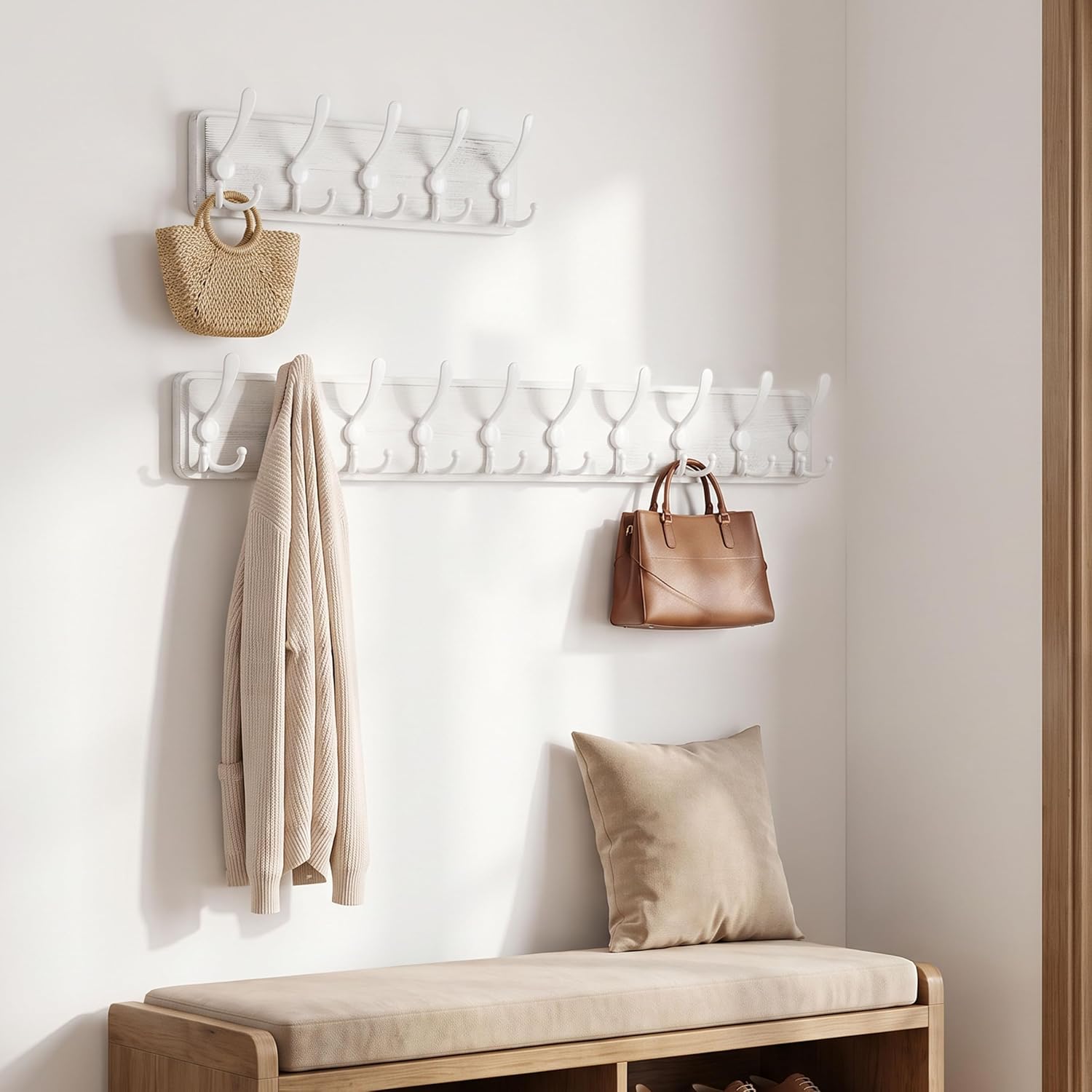 WEBI Coat Rack Wall Mount,5 Triple Hooks for Hanging Coats,16" Hole to Hole,Coat Hooks Wall Mounted,Coat Hanger Wall