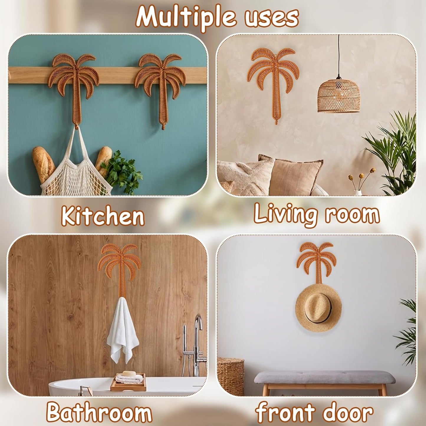 Boho Rattan Wall Towel Hook / Set of 2