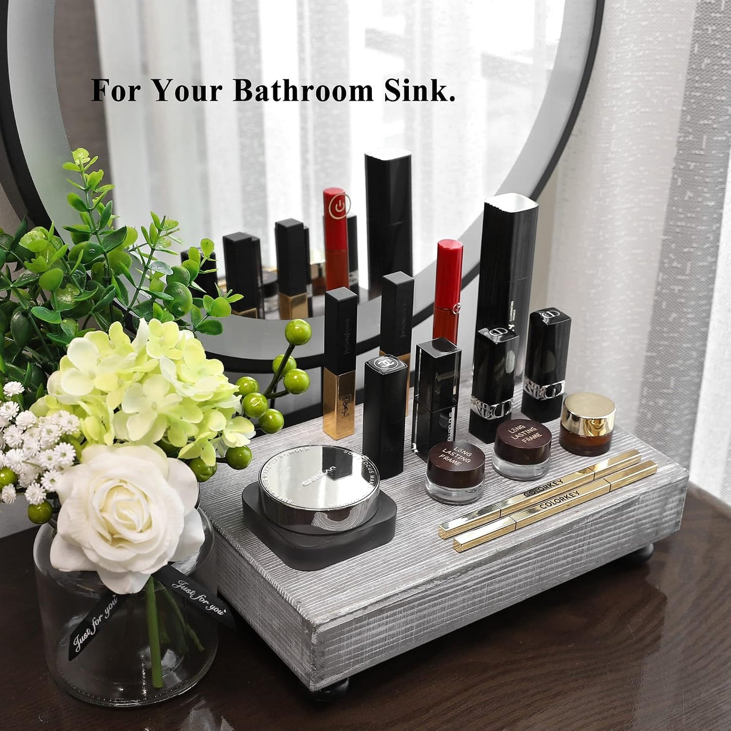 Wood Riser Soap Stand & Tray / Grey Wooden Riser / 10.9 x 7