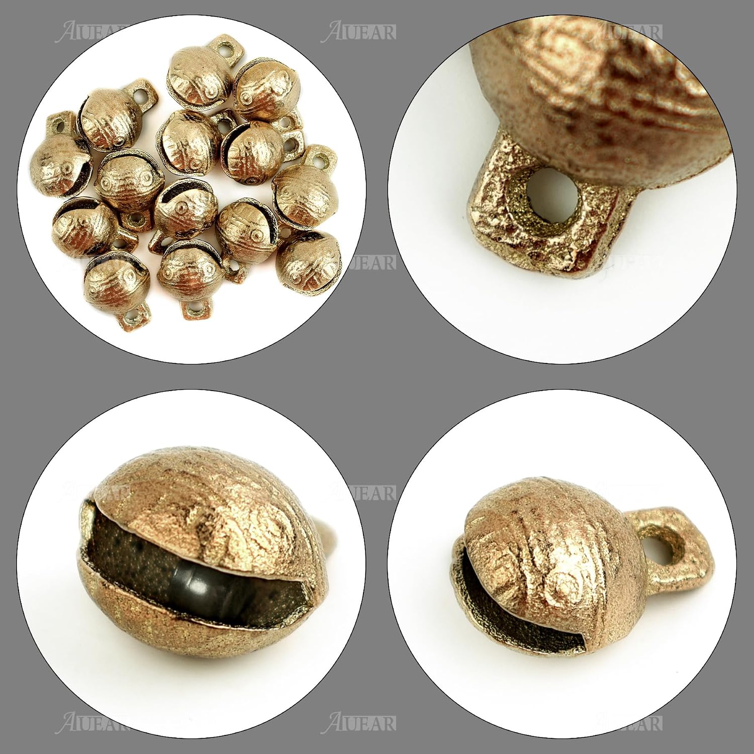 AUEAR, 30 Pack Antique Gold Bells Tibetan Brass Vintage Indian Charms Pendants for Pet Bell Dog Collar Crafting Home