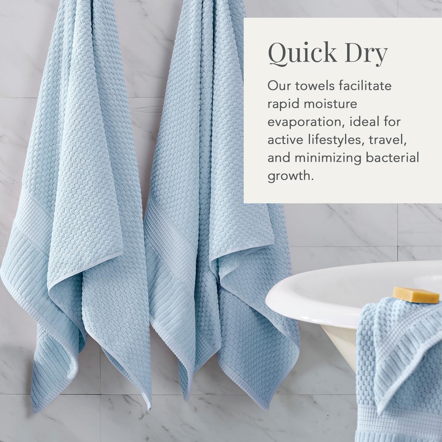 NY Loft 100% Cotton 4-Pack Bath Towel Set | Blue | Oeko-TEX | Quick-Dry | Four 30" x 52" Bath Towels | Super Absorbent