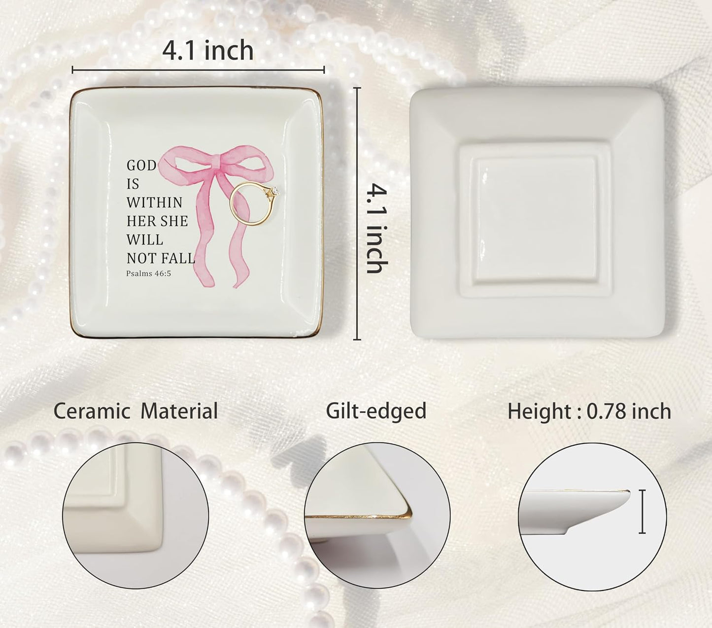 Coquette Pink Bow Christian Ceramic Jewelry Tray Dish / Pink 4