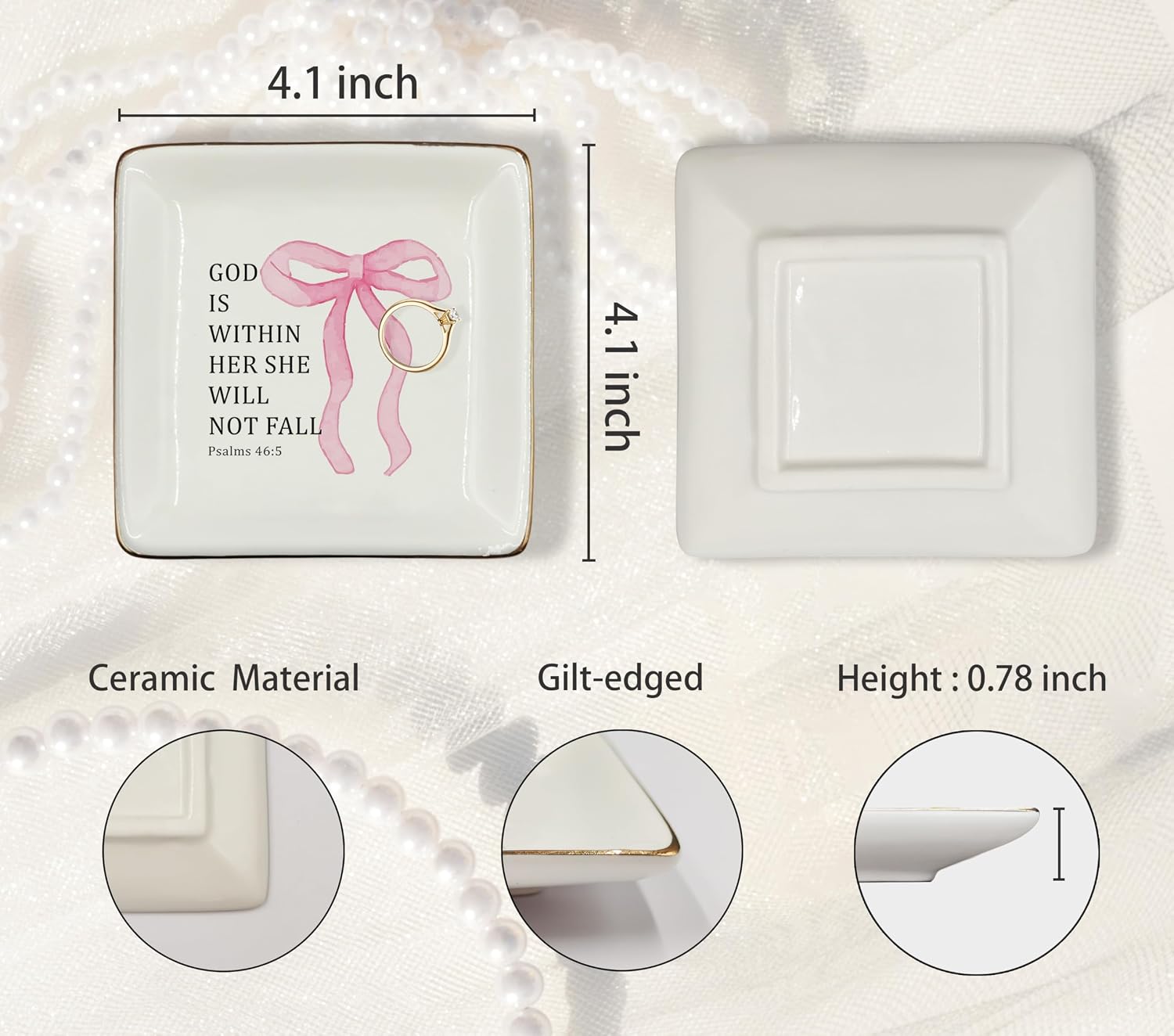 Coquette Pink Bow Christian Ceramic Jewelry Tray Dish / Pink 4