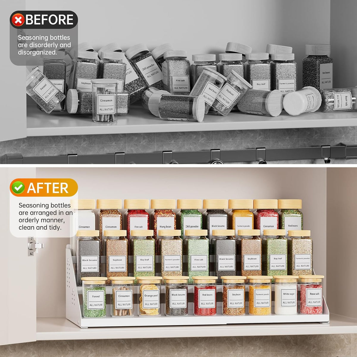 RCHYFEED 3 Tier Expandable Spice Rack Organizer, Height Adjustable,Metal | White, Multi-purpose Metal Display Organizer