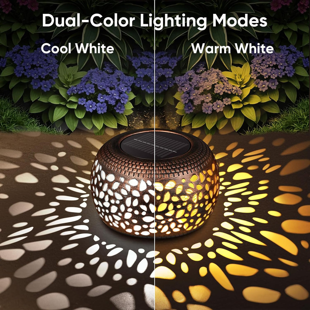 Solar Lanterns Outdoor Waterproof: 2 Pack Red Copper Metal Garden Lights | IP65 Hollow Out Vintage Table Solar Lights