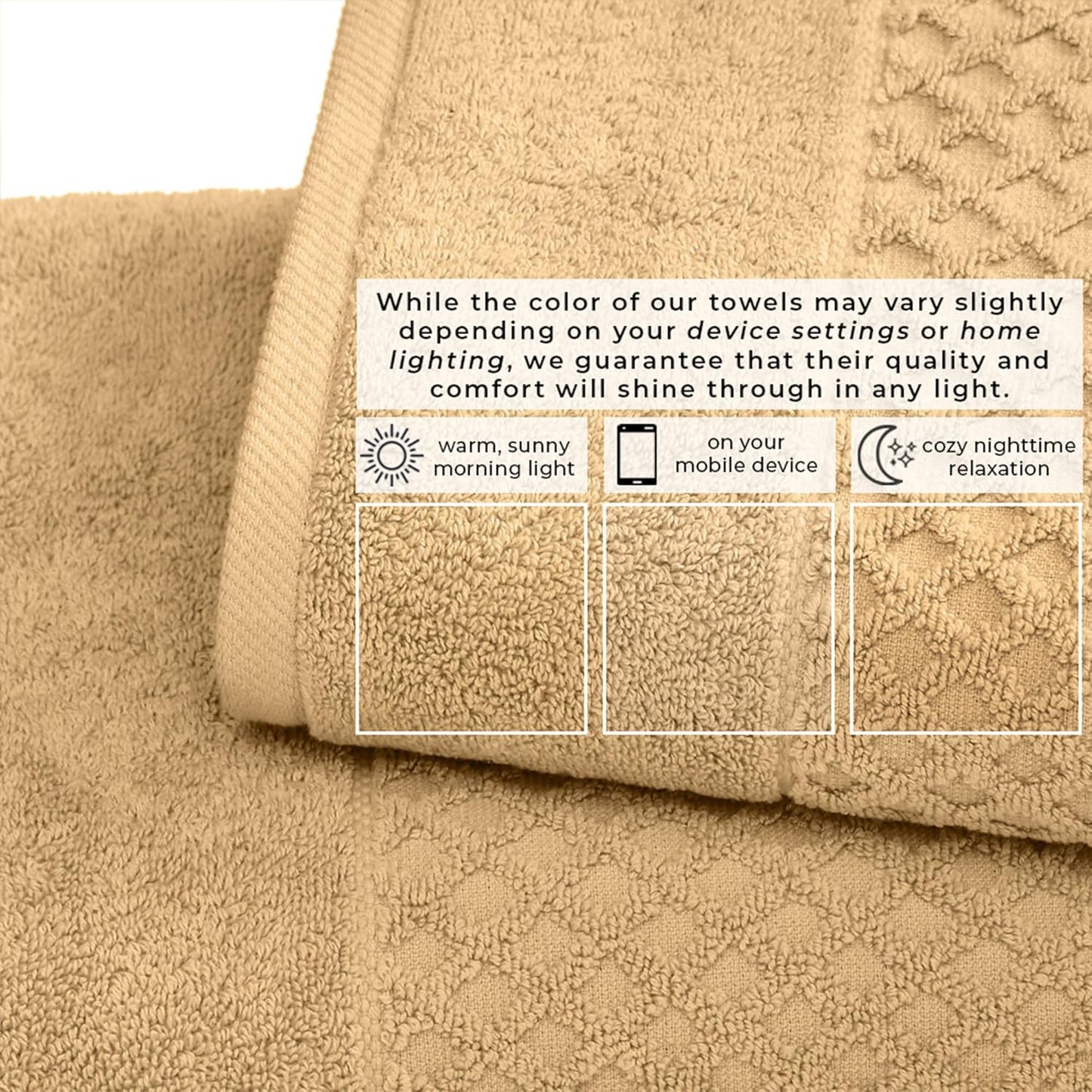 Great Bay Home Bath Towels - 100% Cotton 6 Piece Towel Set - Diamond Waffle Weave - Absorbent, Durable, Quick-Dry