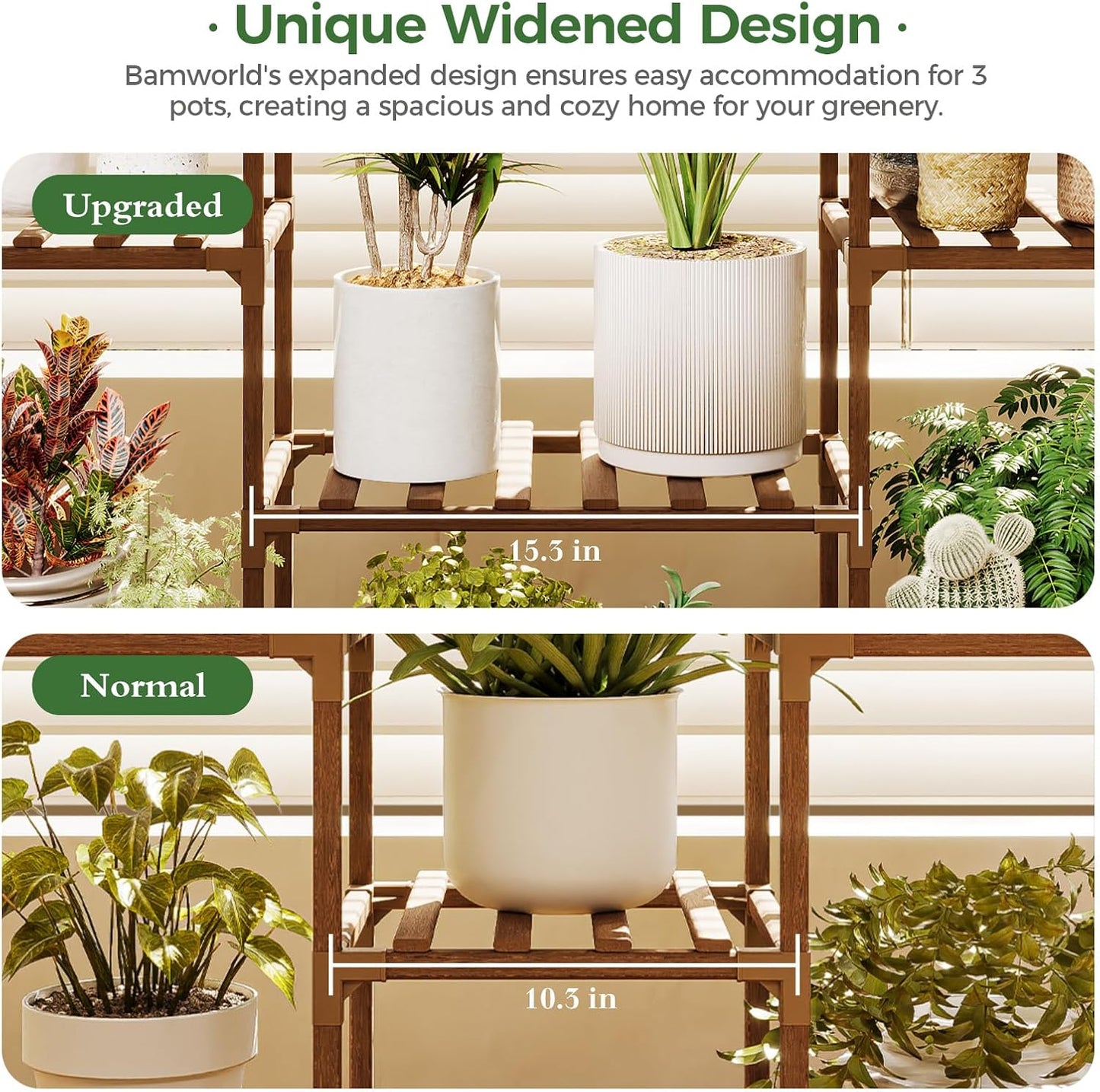 Bamworld Plant Stand with Grow Lights Large Plant Shelf for Mutiple Pots Plant Holder for Living Room Patio Boho Home