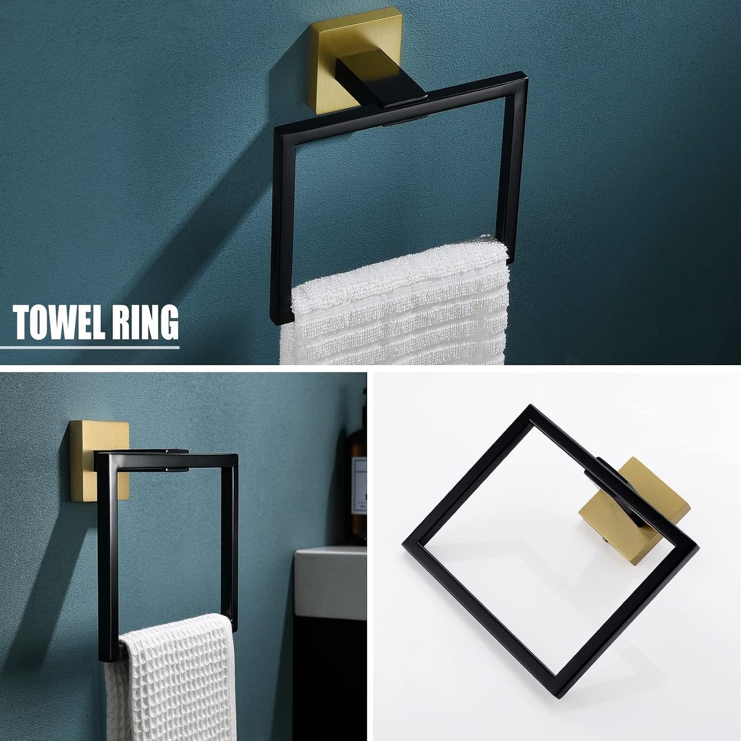 YACVCL 5 Pieces Bathroom Hardware Set, Black and Gold Towel Bar Set, 23.6 inch Towel Bar Hand Towel Holder Wall Mounted