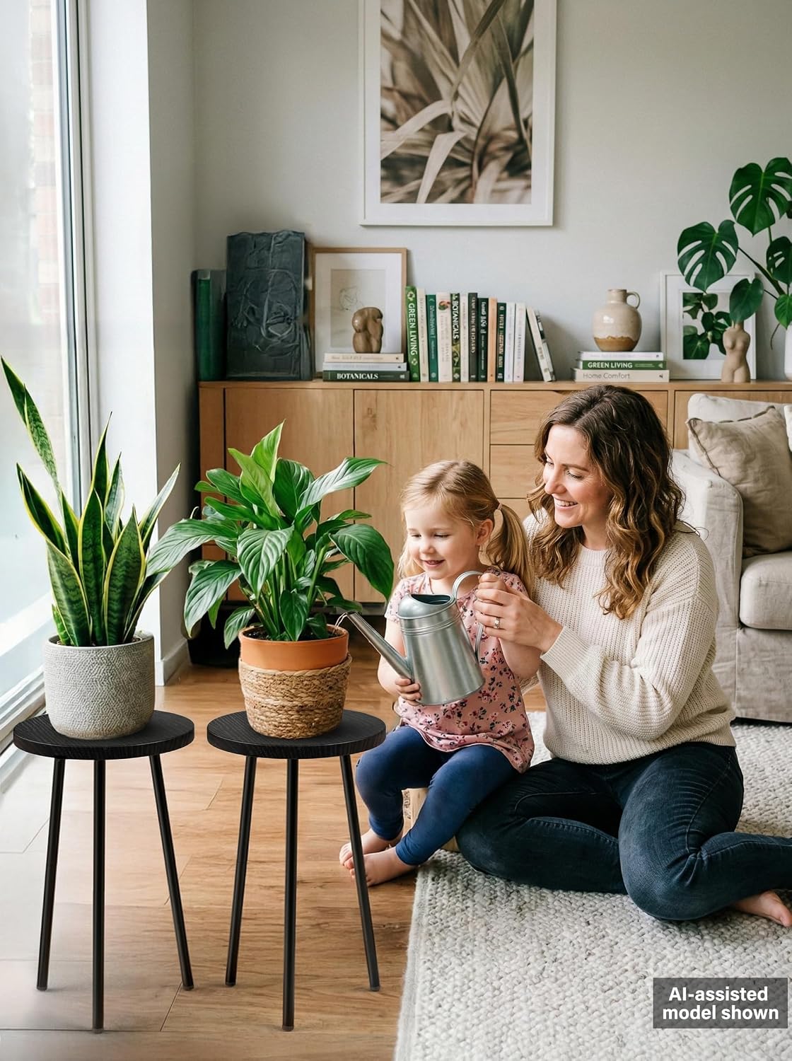 Plant Stand Indoor 2 Pack: Corner 20'' Indoor Plant Stand - Plant Table | Mid Century Modern Decor - Small Round Plant