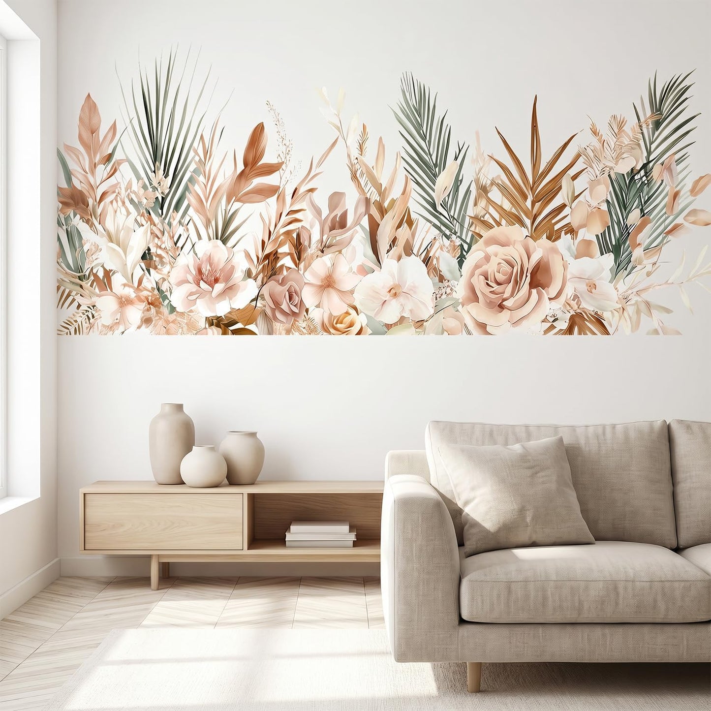Boho Floral Flowers Wall Decals Peel and Stick / Boho, Modern, Contemporary, Minimalist, Farmhouse