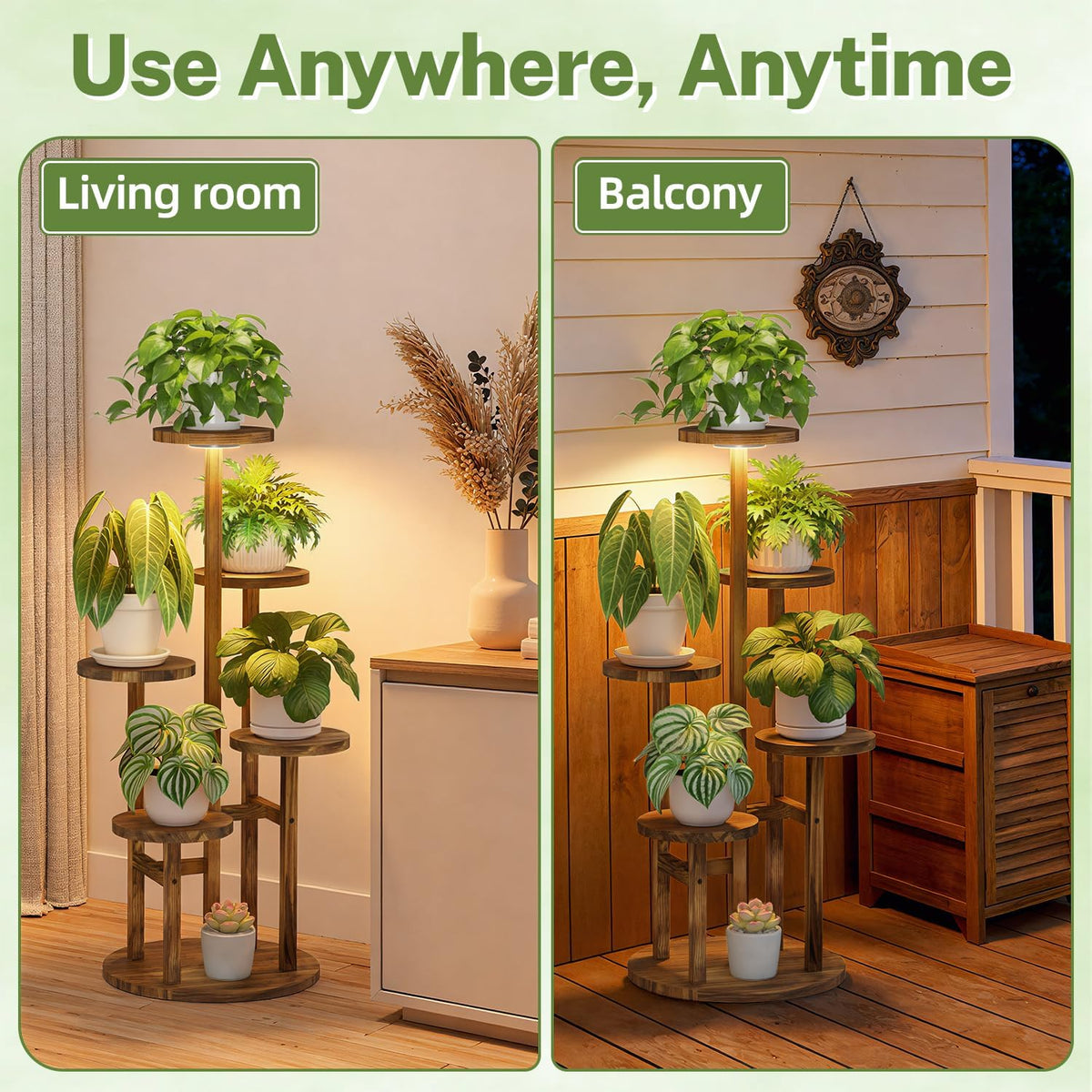 iDavosic.ly 5 Tier Wood Plant Stand Indoor Corner with Grow Light, Brown | Sturdy Tiered Orchid Display Rack, Multiple