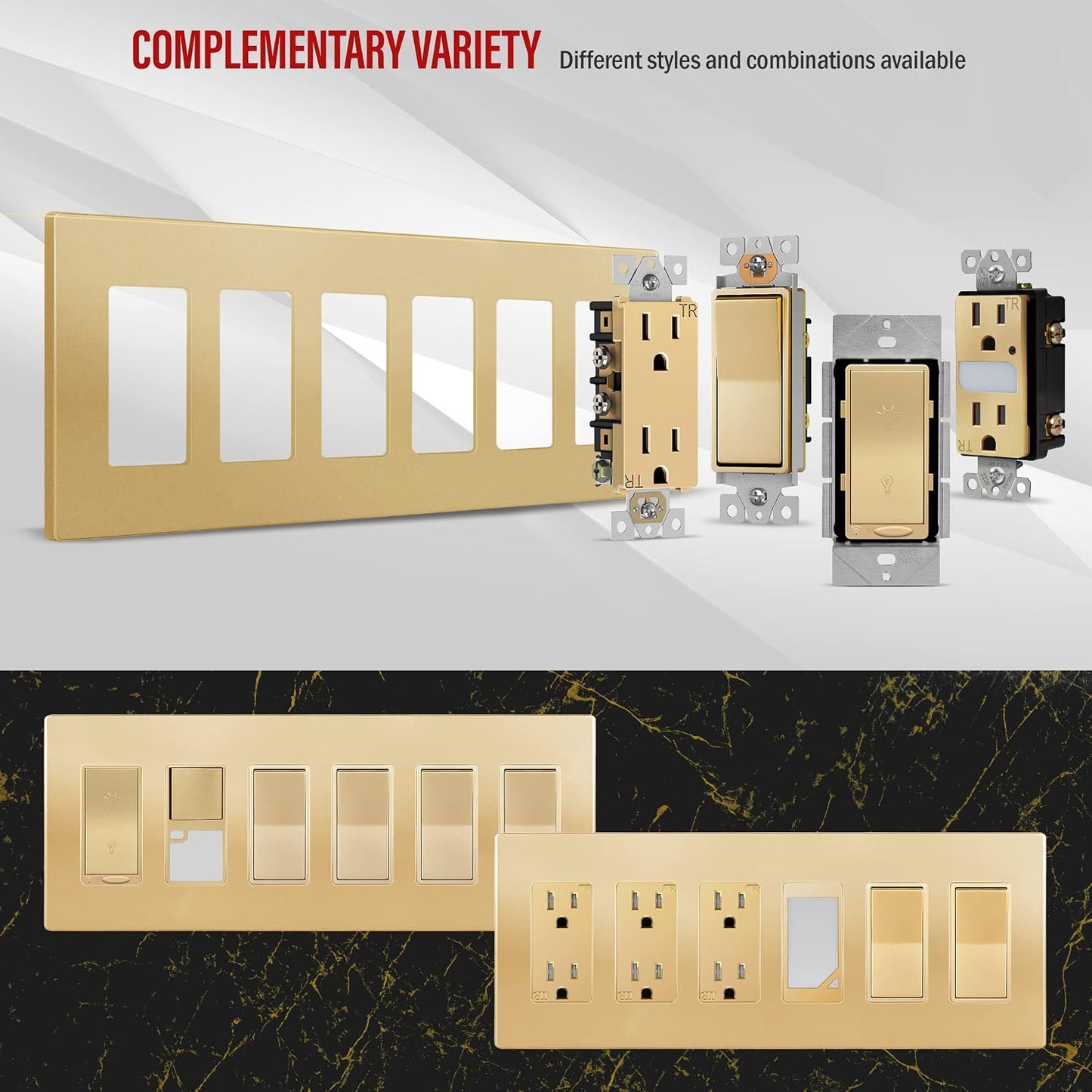 ENERLITES 6-Gang Gold Screwless Decorator Switch Outlet Wall Plate Cover