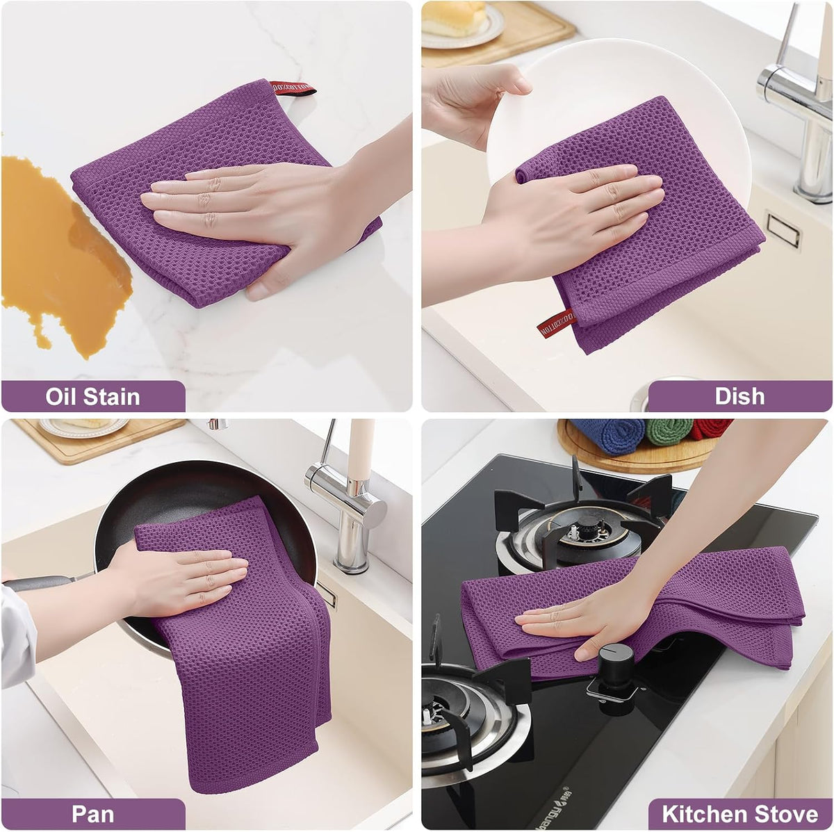 Homaxy 8 Pack 100% Cotton Kitchen Towels and Dishcloths Set, Purple | 12 x 12 Inches and 13 x 28 Inches Kitchen Towels